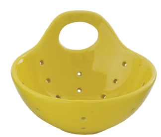 STONEWARE BERRY BOWL WITH HANDLE - YELLOW