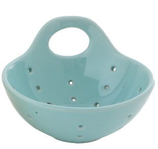 STONEWARE BERRY BOWL WITH HANDLE - LIGHT BLUE