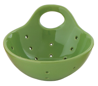 STONEWARE BERRY BOWL WITH HANDLE - GREEN