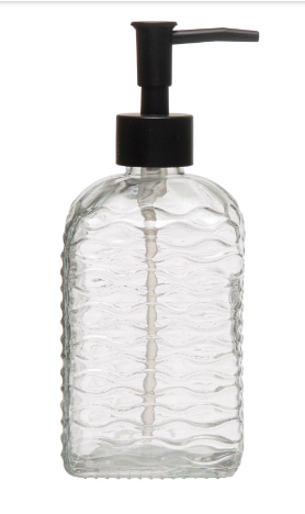 EMBOSSED GLASS SOAP/LOTION DISPENSER WITH PUMP - FULL EMBOSSED