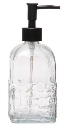 EMBOSSED GLASS SOAP/LOTION DISPENSER WITH PUMP - HALF EMBOSSED