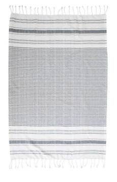 TURKISH COTTON STRIPED BATH TOWEL WITH BRAIDED FRINGE - CHARCOAL