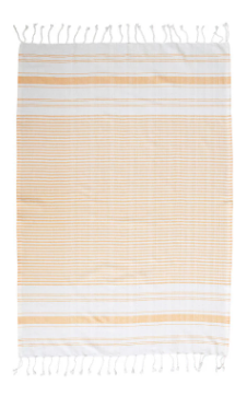 TURKISH COTTON STRIPED BATH TOWEL WITH BRAIDED FRINGE - TANGERINE