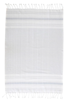 TURKISH COTTON STRIPED BATH TOWEL WITH BRAIDED FRINGE - SOFT GRAY