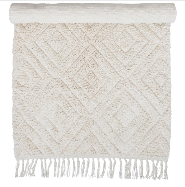 COTTON TUFTED RUG WITH DIAMOND PATTERN AND FRINGE