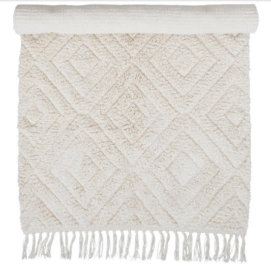 COTTON TUFTED RUG WITH DIAMOND PATTERN AND FRINGE