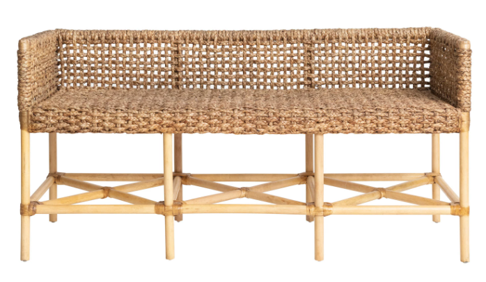 HAND-WOVEN RATTAN & WATER HYACINTH BENCH