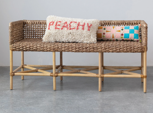 HAND-WOVEN RATTAN & WATER HYACINTH BENCH