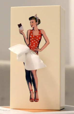 FLYING SKIRT TISSUE BOX, CHARMING VINTAGE POP ART TISSUE HOLDER - PEACH