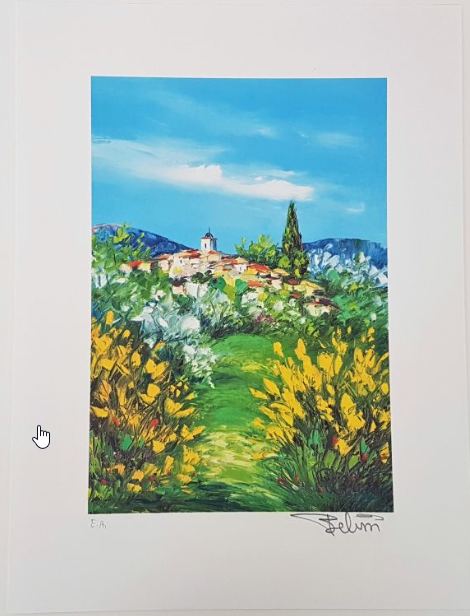 "SMALL VILLAGE PATH” (PETITE CHEMIN DU VILLAGE) LANDSCAPE SIGNED/NUMBERED LITHOGRAPH BY MARCEL BELVISI