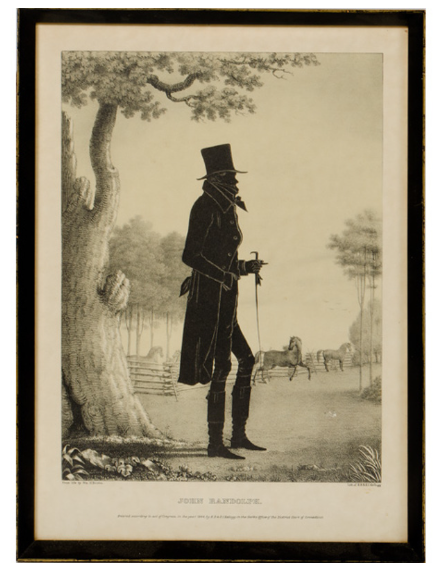 ANTIQUE LITHOGRAPH SILHOUETTE OF JOHN RANDOLPH OF ROANOKE (1844) BY WILLIAM HENRY BROWN