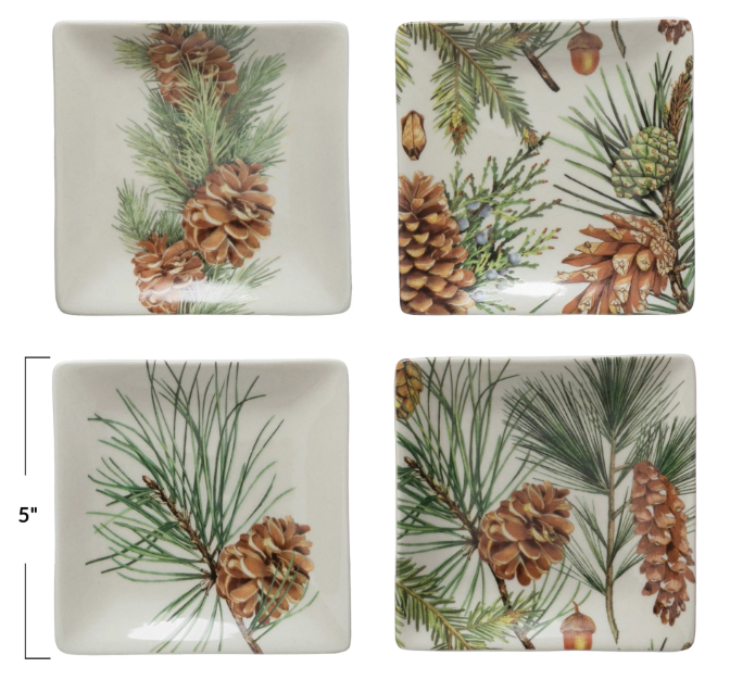 PLATE WITH PINECONES AND PINE NEEDLES - SET OF 4