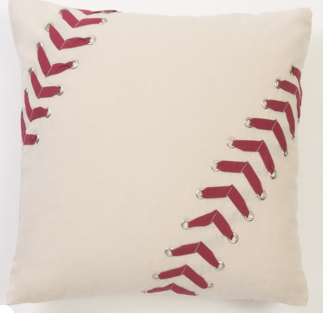 OFF-WHITE AND RED BASEBALL PILLOW