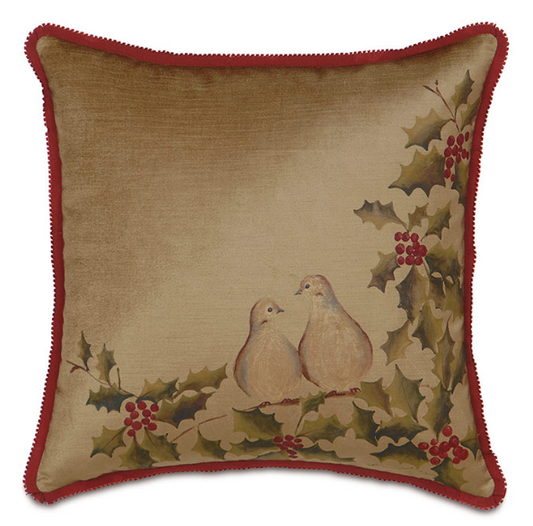 E.A. LUCERNE DOVES DECORATIVE HOLIDAY PILLOW - 20" X 20"