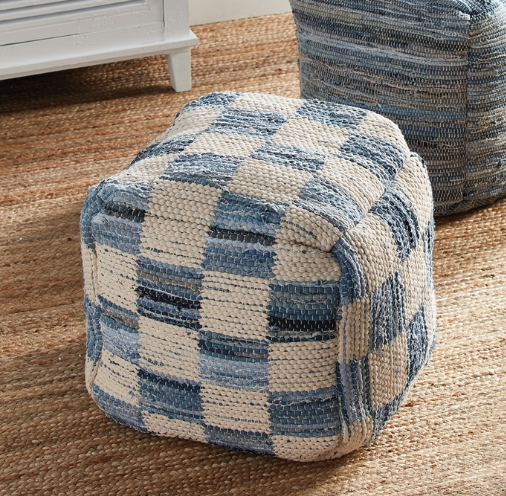 BARCLAY BUTERA DENIM CHECK POUF - 22"x22"x18"