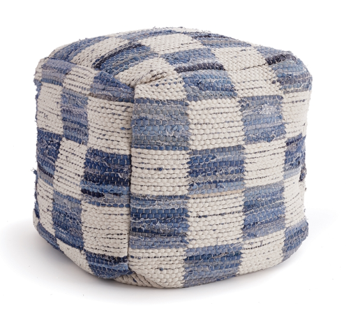 BARCLAY BUTERA DENIM CHECK POUF - 22"x22"x18"