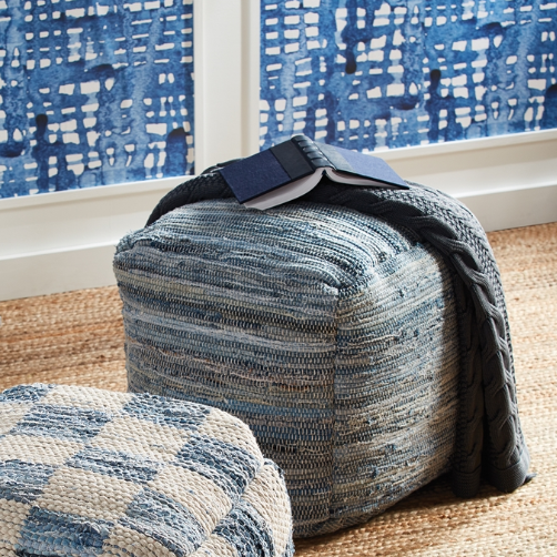 BARCLAY BUTERA DENIM POUF 22" x 22" x 18"