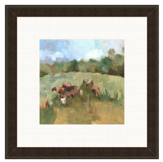 COW PASTURE BEDTIME 2 GICLEE- DECKLED AND FLOATED ON MAT 13.76" x 13.76" - COWS