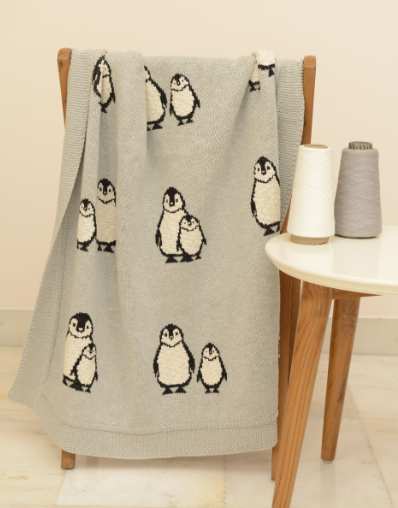 PENGUIN BABY BLANKET - GREY/NATURAL