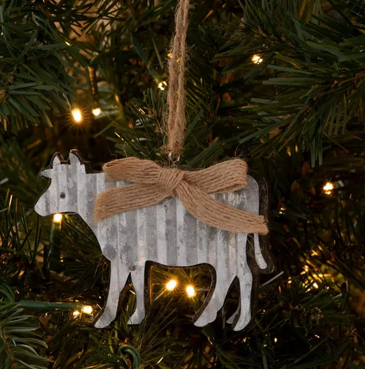 CORRUGATED TIN COW ORNAMENT