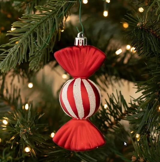 RED & WHITE STRIPED CANDY ORNAMENTS