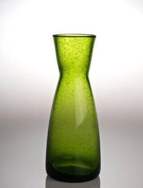 HAND BLOWN BUBBLE GLASS CARAFE - GREEN