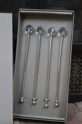 TOULOUSE BAR STIR SWIZZLE STICKS WITH FACETED GLASS TOPS - SET OF 4