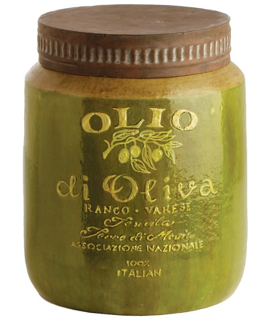 REPRODUCTION ANTIQUE OLIVE OIL JAR WITH METE LID - SMALL