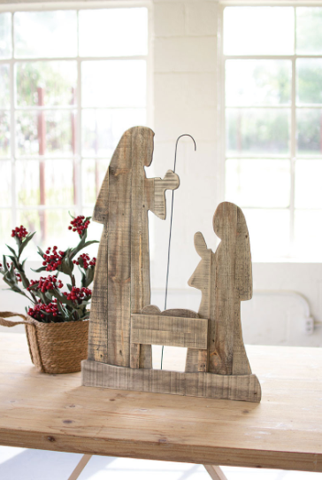 WOOD NATIVITY WITH STAND