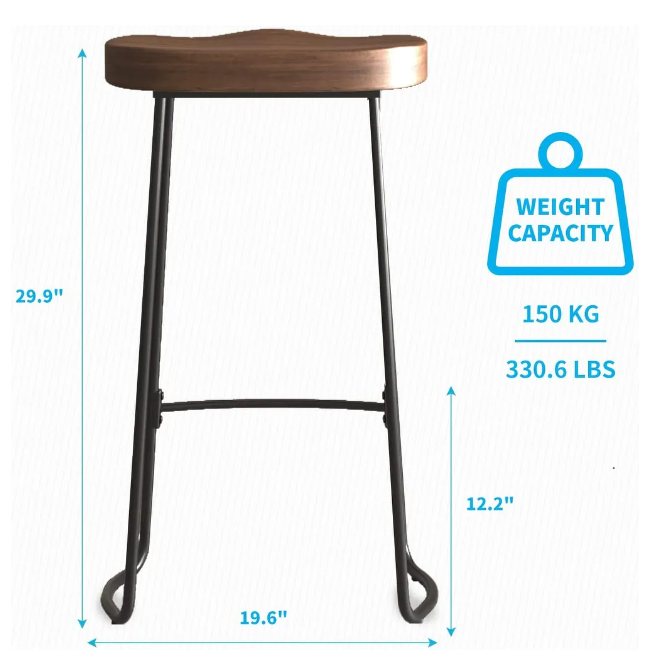 COUNTER HEIGHT 30" MODERN BACKLESS WOOD STOOL WITH FOOTREST - NATURAL FINISH