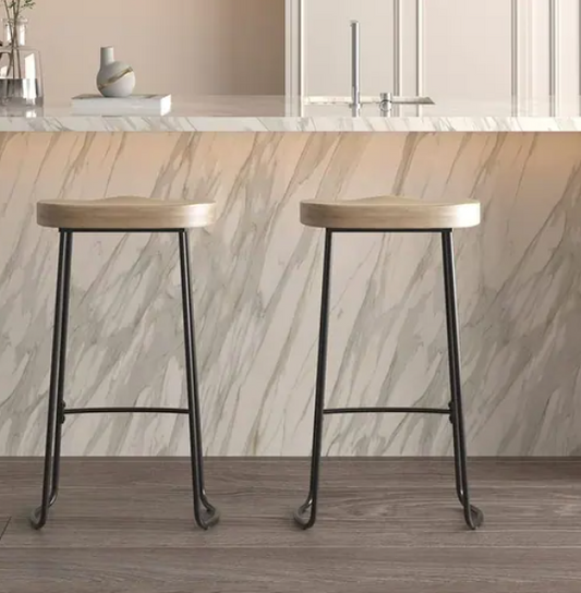 COUNTER HEIGHT 30" MODERN WOOD STOOL WITH FOOT REST - WHITE GRAIN FINISH