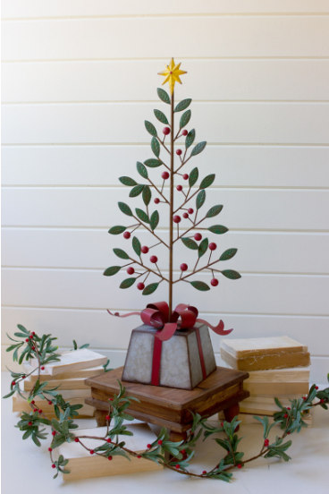 PAINTED METAL CHRISTMAS TREE WITH GOLD STAR