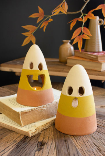 CLAY CANDY CORN LANTERN - SMILE CANDY CORN