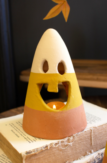 CLAY CANDY CORN LANTERN - SMILE CANDY CORN