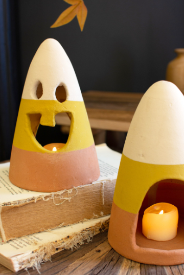 CLAY CANDY CORN LANTERN - SMILE CANDY CORN