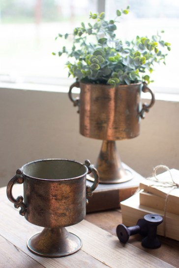 ANTIQUE COPPER FINISH PLANTERS WITH HANDLES