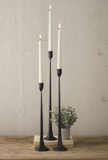 CAST IRON TAPER CANDLE HOLDERS - SET OF 3 TALL