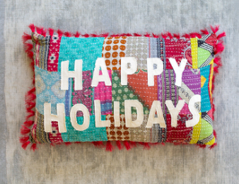 "HAPPY HOLIDAY" KANTHA PILLOW