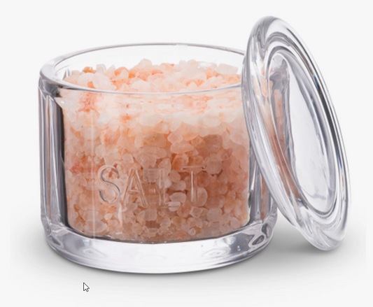 KOOK EMBOSSED SALT CELLER & LID, PRESSED GLASS 10oz.