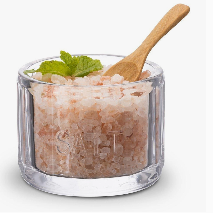 KOOK EMBOSSED SALT CELLER & LID, PRESSED GLASS 10oz.