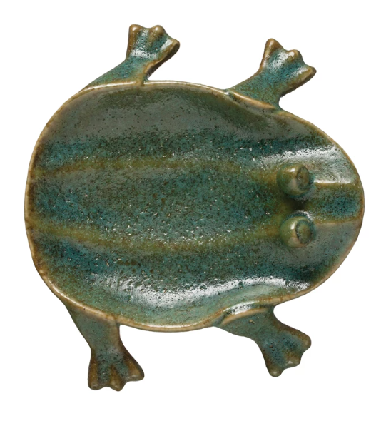 DECORATIVE FOOTED FROG DISH WITH GLAZE