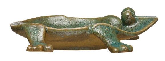 DECORATIVE FOOTED FROG DISH WITH GLAZE