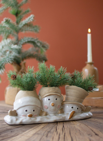 CERAMIC SNOWMEN PLANTER