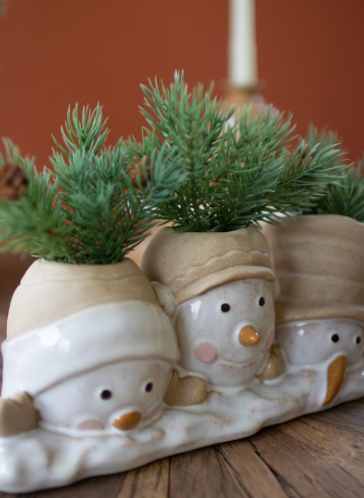 CERAMIC SNOWMEN PLANTER