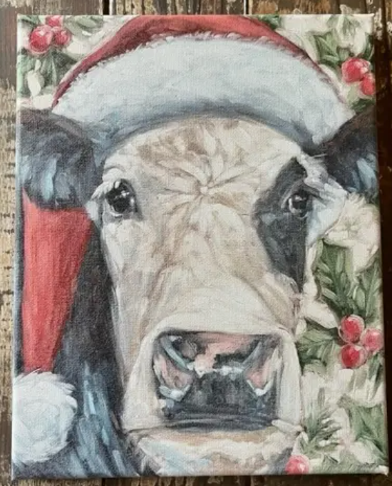 SANTA CLAUS COW ON CANVAS PRINT