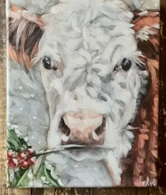 CHRISTMAS COW ON CANVAS PRINT