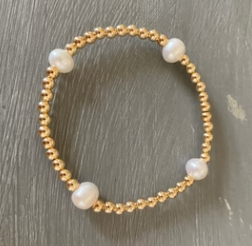 MORGAN & ME #9A 5MM 14k GOLD FILLED BRACELET WITH FOUR OVAL WHITE PEARLS