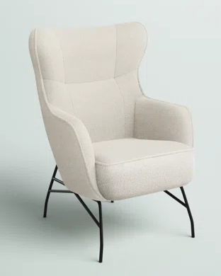 UPHOLSTERED MODERN  ARMCHAIR WITH METAL LEGS - CREAM