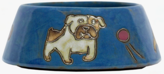 MARA STONEWARE DOG DISH MEDIUM - BLUE