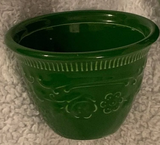 VINTAGE TS&T GREEN OVEN-SERVE WARE EMBOSSED PINCH BOWL Circa 1960